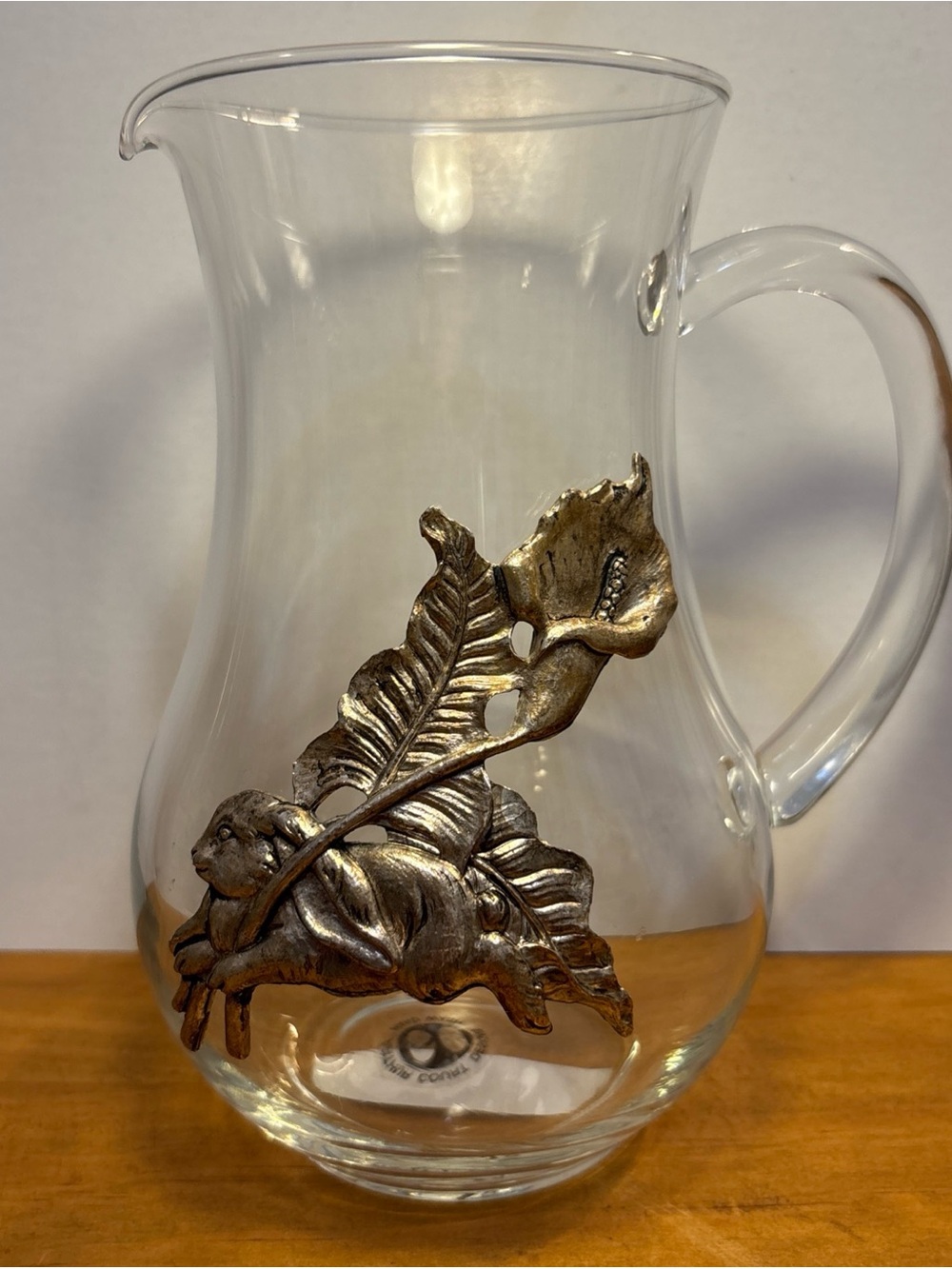 RARE ARTHUR COURT GLASS BUNNY PITCHER/VASE EASTER SPRING SUMMER EVERYDAY DECOR